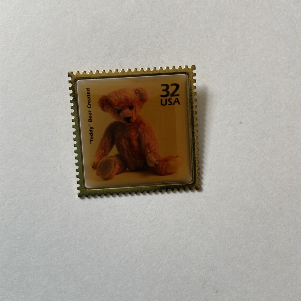 USPS Teddy Bear 32 Cent Postage Stamp Lapel Pin Gold Tone Brooch Pinback USA